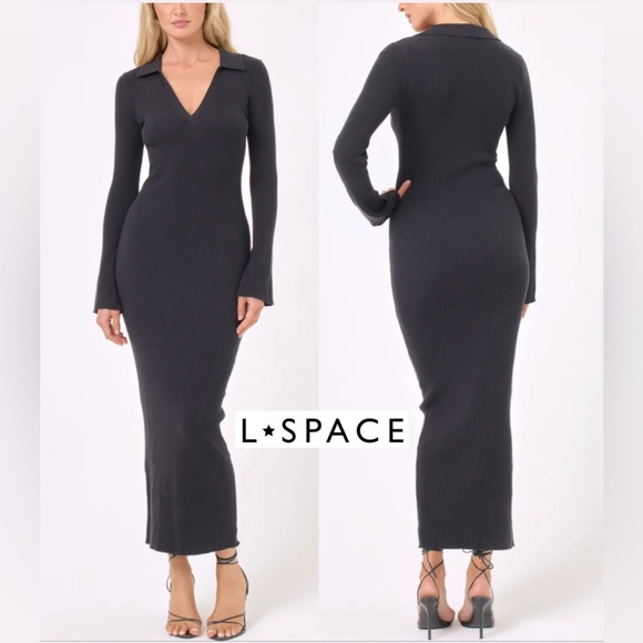 L*Space San Clemente Ribbed Sweated Collard Maxi Dress in Black NWT Sz. Small - Picture 1 of 8